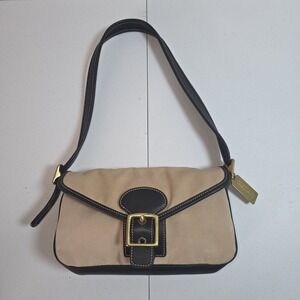 Vtg Coach Soho Legacy Demi Flap Tan Canvas Black Leather Shoulder Bag #9120